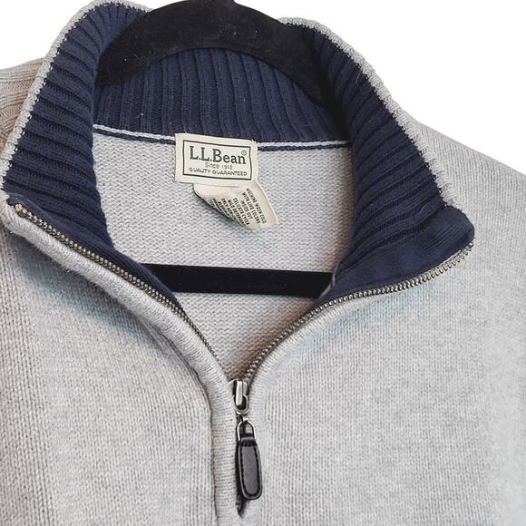 LL Bean Mens Size L Tall Sleeve Gray 1/4 Zip Pullover Sweater Ribbed Knit Trim - Picture 8 of 9